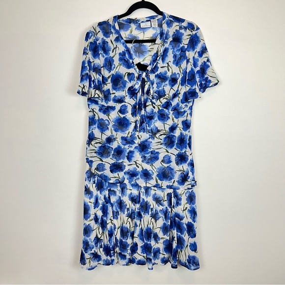 VTG Jaclyn Smith Blue White Floral Two Piece Set Sheer Top Midi Skirt sz Large - Picture 3 of 13